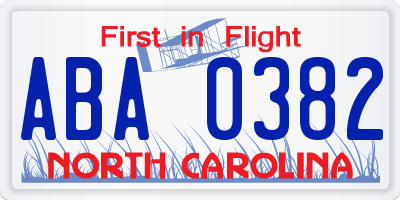 NC license plate ABA0382