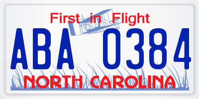 NC license plate ABA0384