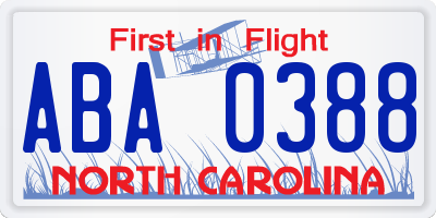 NC license plate ABA0388