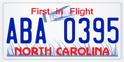 NC license plate ABA0395