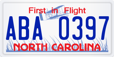 NC license plate ABA0397