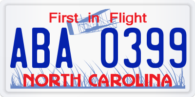 NC license plate ABA0399