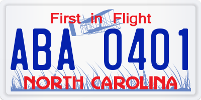 NC license plate ABA0401