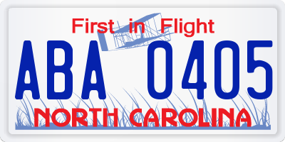 NC license plate ABA0405