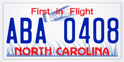 NC license plate ABA0408