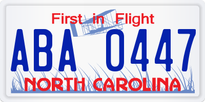 NC license plate ABA0447