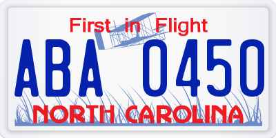 NC license plate ABA0450