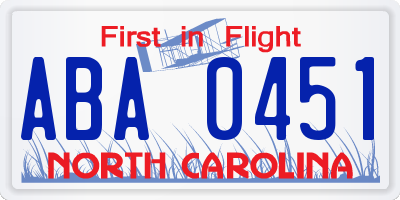 NC license plate ABA0451