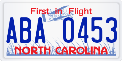 NC license plate ABA0453