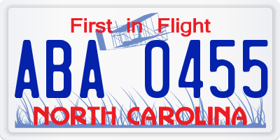 NC license plate ABA0455