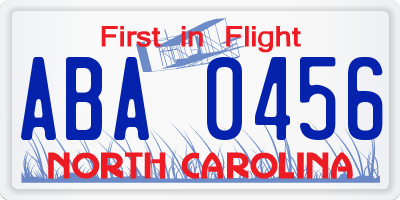 NC license plate ABA0456