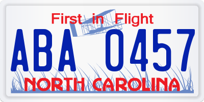 NC license plate ABA0457