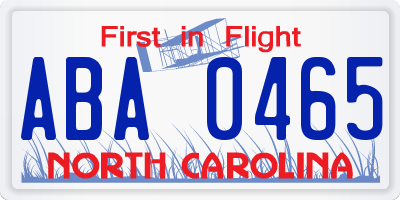 NC license plate ABA0465