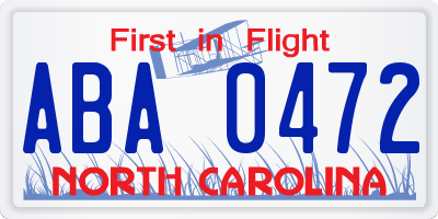 NC license plate ABA0472