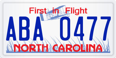 NC license plate ABA0477