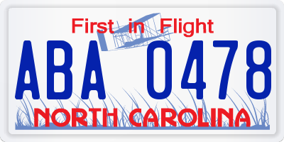 NC license plate ABA0478