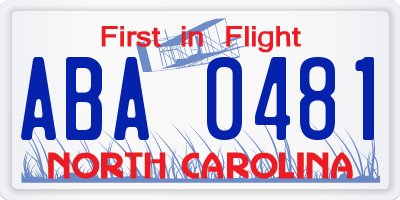 NC license plate ABA0481