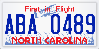 NC license plate ABA0489