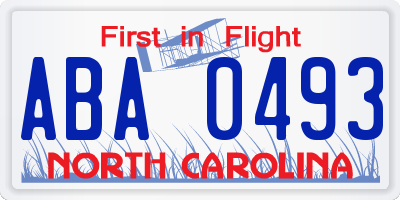 NC license plate ABA0493