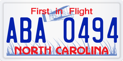 NC license plate ABA0494