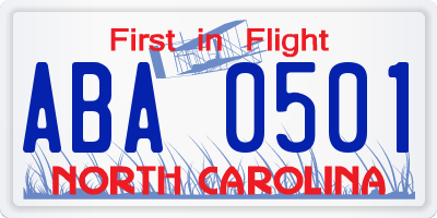 NC license plate ABA0501