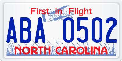 NC license plate ABA0502