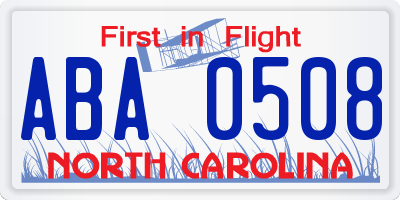 NC license plate ABA0508