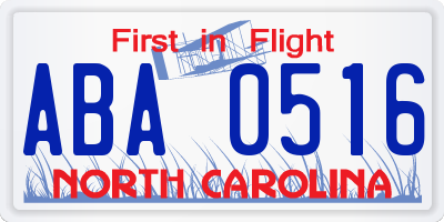 NC license plate ABA0516