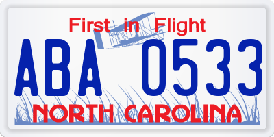 NC license plate ABA0533