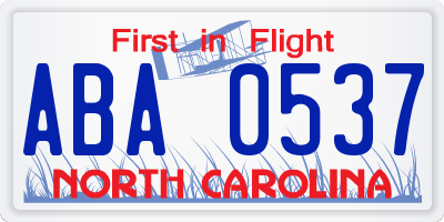 NC license plate ABA0537