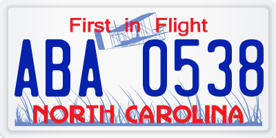 NC license plate ABA0538