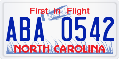 NC license plate ABA0542