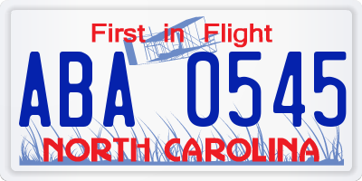 NC license plate ABA0545
