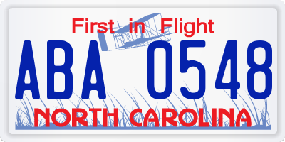 NC license plate ABA0548