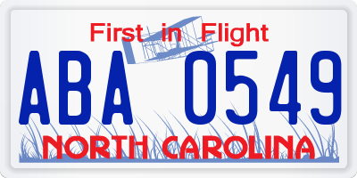 NC license plate ABA0549