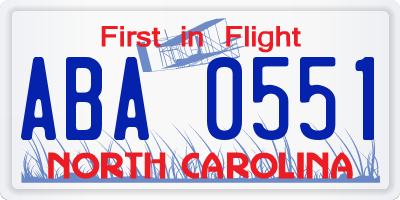 NC license plate ABA0551