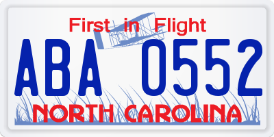 NC license plate ABA0552