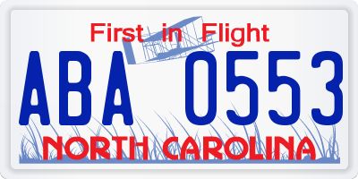 NC license plate ABA0553