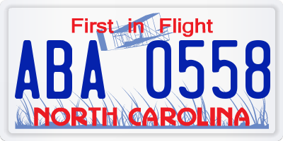 NC license plate ABA0558