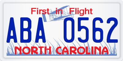 NC license plate ABA0562