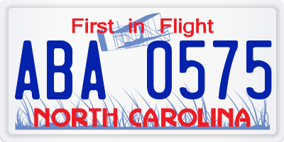 NC license plate ABA0575