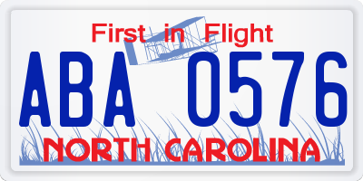 NC license plate ABA0576