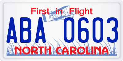 NC license plate ABA0603