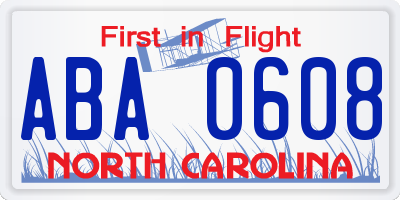 NC license plate ABA0608