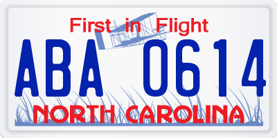 NC license plate ABA0614