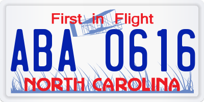 NC license plate ABA0616