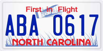 NC license plate ABA0617