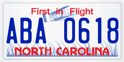 NC license plate ABA0618