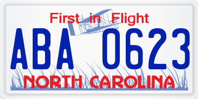NC license plate ABA0623