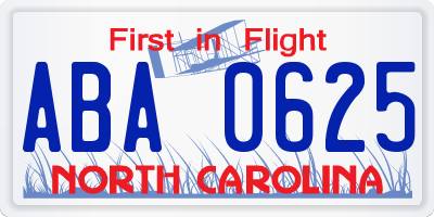 NC license plate ABA0625